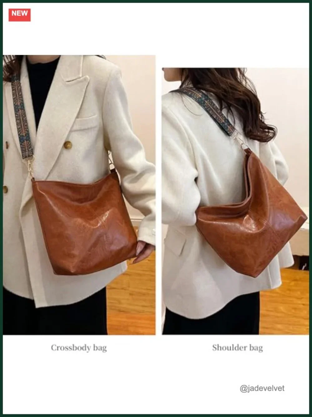 Vegan Leather Hobo Crossbody Bag Adjustable Guitar Strap Boho Purse